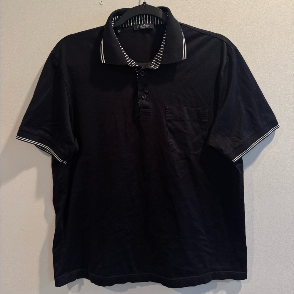 Nino Marini Black Polo Shirt with White Trim